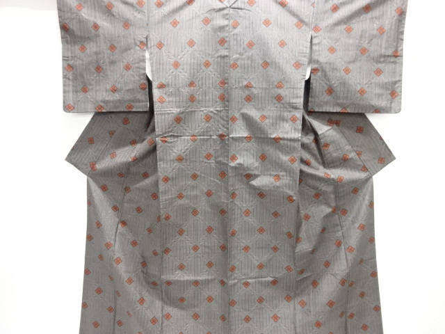 JAPANESE KIMONO / MURAYAMA OSHIMA TSUMUGI / GEOMETRIC PATTERN & FLOWER RHOMBUS